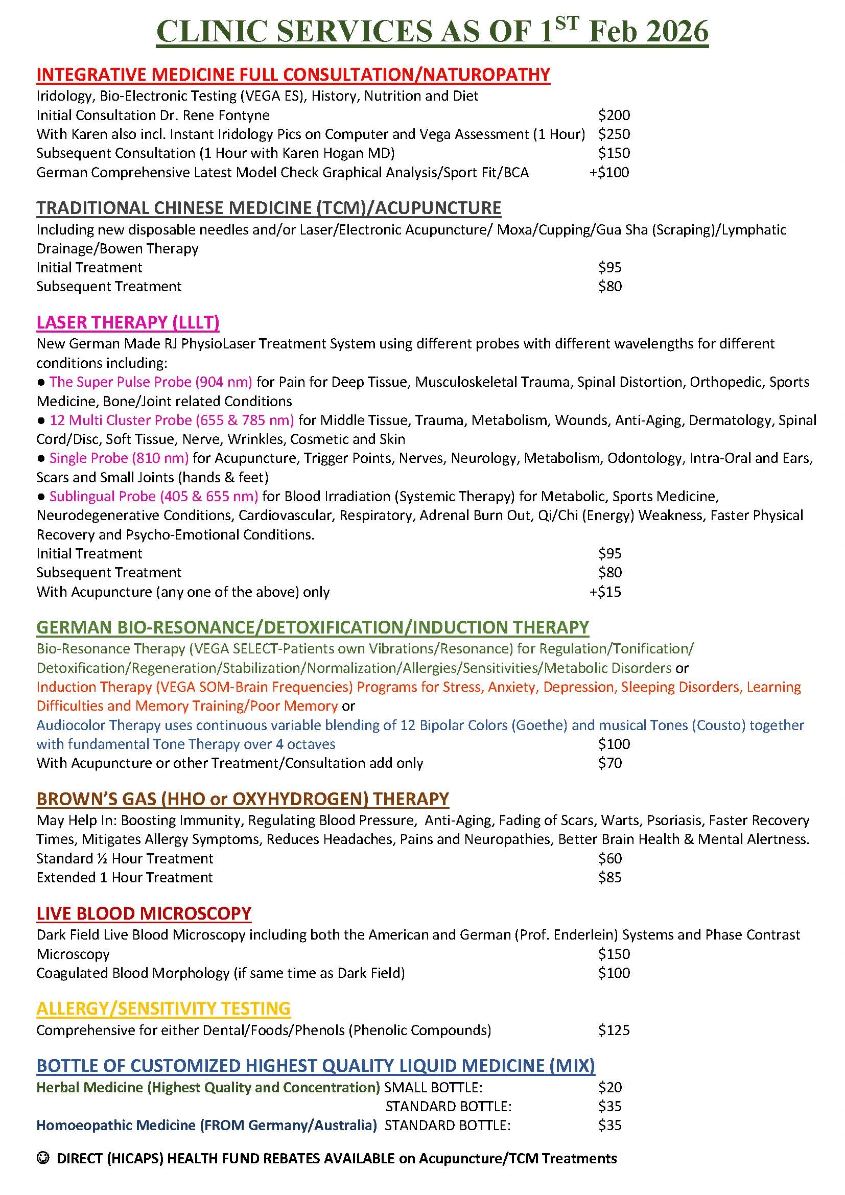 Integrated Natural Medicine 2026 Price List